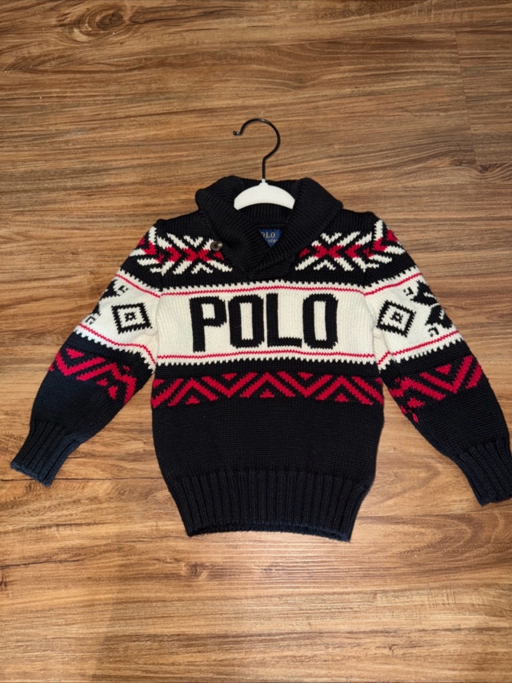 Polo by Ralph Lauren Navy, White & Red Shawl-Collar Sweater size 2